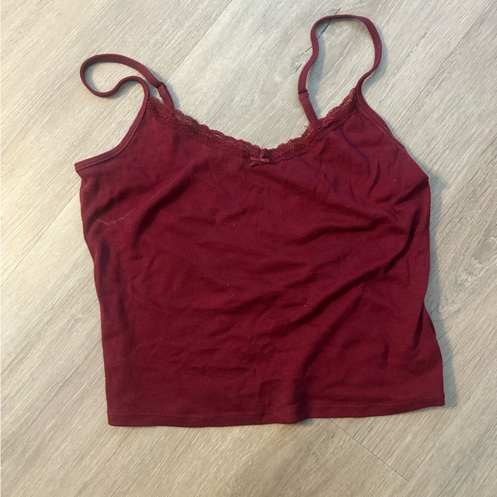 No Boundaries Maroon Knit Tank with Lace